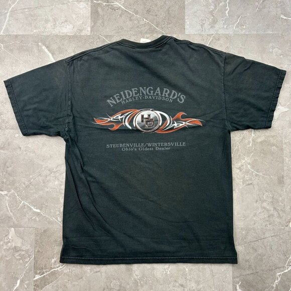 Vintage Harley Davidson Graphic Tee Mens Large Chrome Skull Ohio Black Shirt - Picture 2 of 11